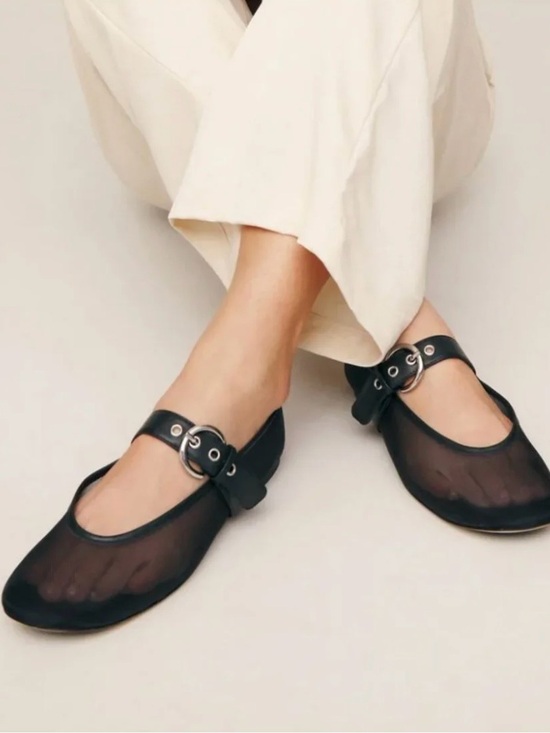 Reformation Shoes - Reformation Bethany Black Mesh Flats